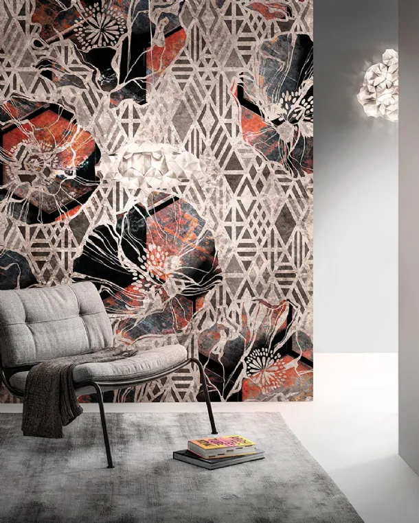 Carta da parati Goldenwall con illustrazione floreale geometrica Rustilux di Inkiostro Bianco