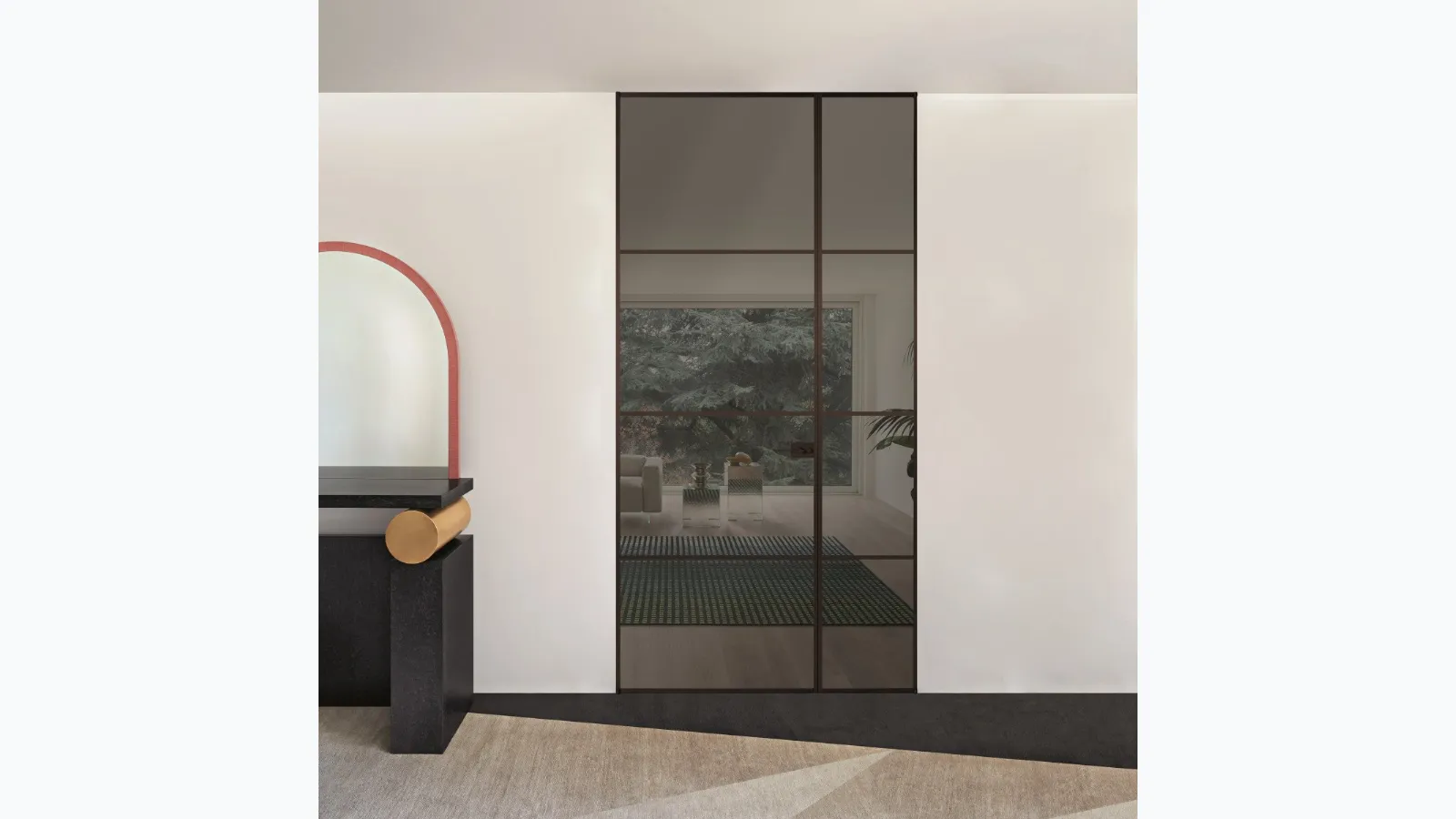 Porta per interni Sherazade Double Swing Plain Plus in vetro e alluminio di Glas Italia