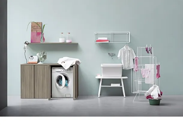 Mobile da Lavanderia in olmo grey e laccato opaco bianco Acqua e Sapone Lavanderia 03 di Birex