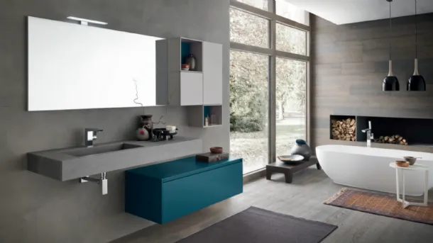 Mobile da Bagno sospeso M2 System C214 in laccato Blu Laguna opaco di Baxar