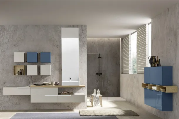 Mobile da Bagno sospeso in melaminico e laccato con top in HPL Lime 0 Comp 002 di Azzurra