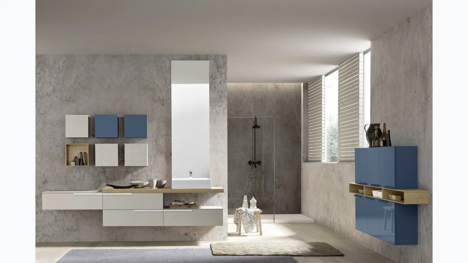 Mobile da Bagno sospeso in melaminico e laccato con top in HPL Lime 0 Comp 002 di Azzurra