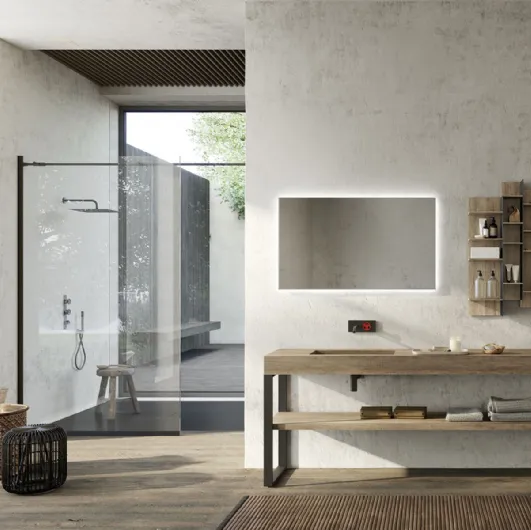 Mobile da Bagno a terra in HPL effetto rovere e struttura in metallo Lime 0 Comp 011 di Azzurra