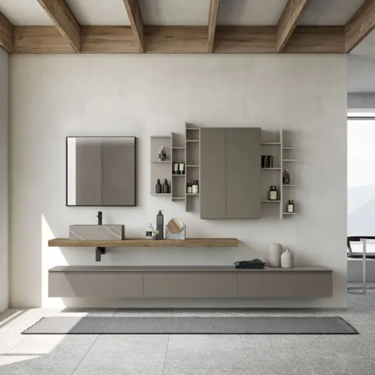 Mobile da Bagno sospeso in laccato opaco con top in rovere Lime 1 0 Comp 006 di Azzurra