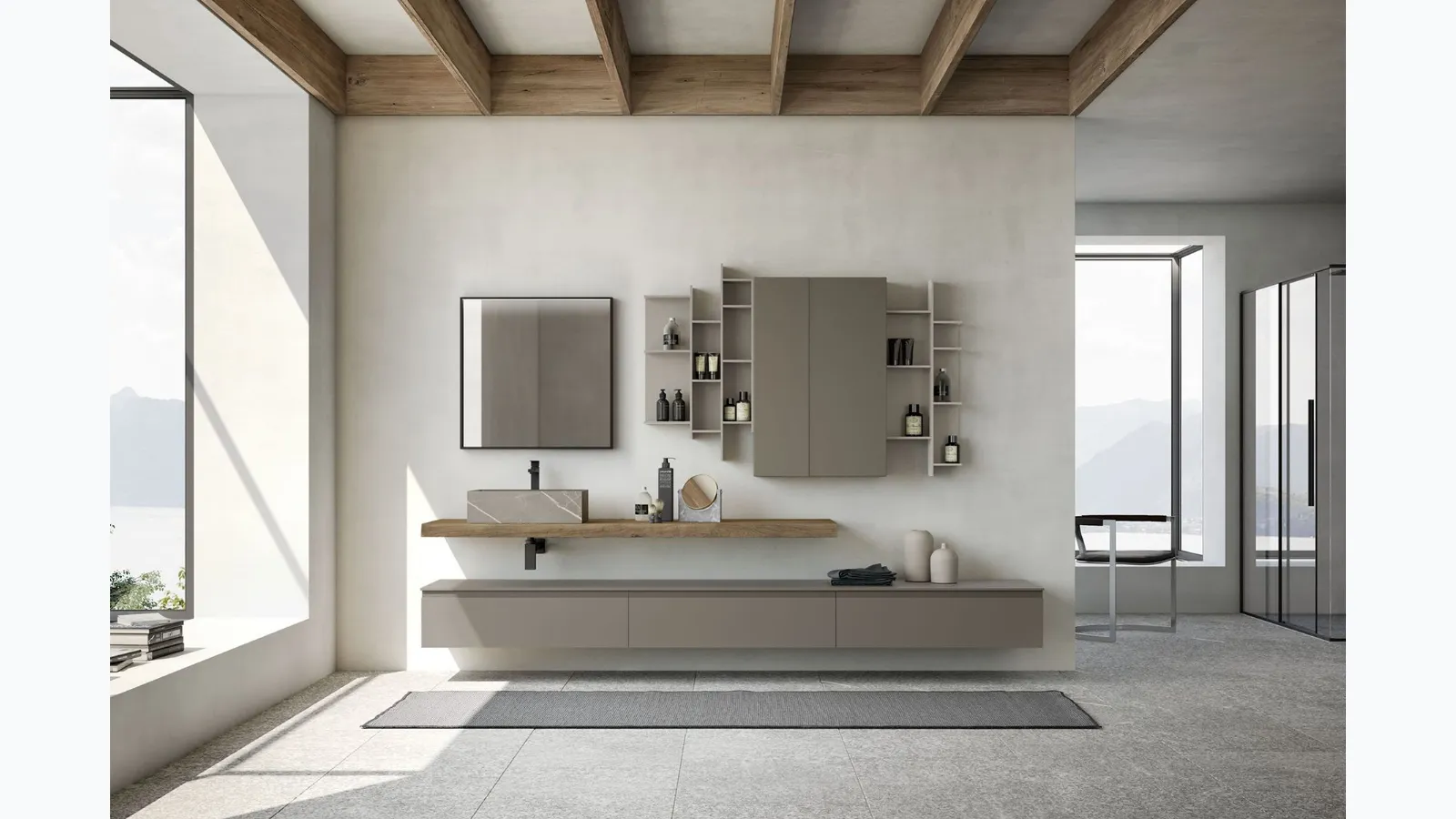 Mobile da Bagno sospeso in laccato opaco con top in rovere Lime 1|0 Comp ALL 006 di Azzurra