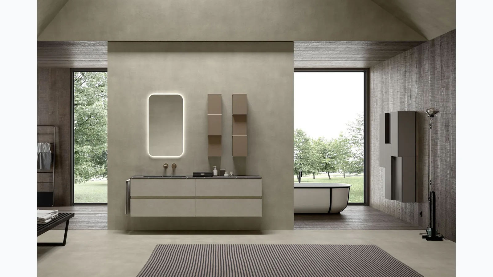 Mobile da Bagno sospeso in melaminico e top in HPL Lime 2|0 Comp 003 di Azzurra