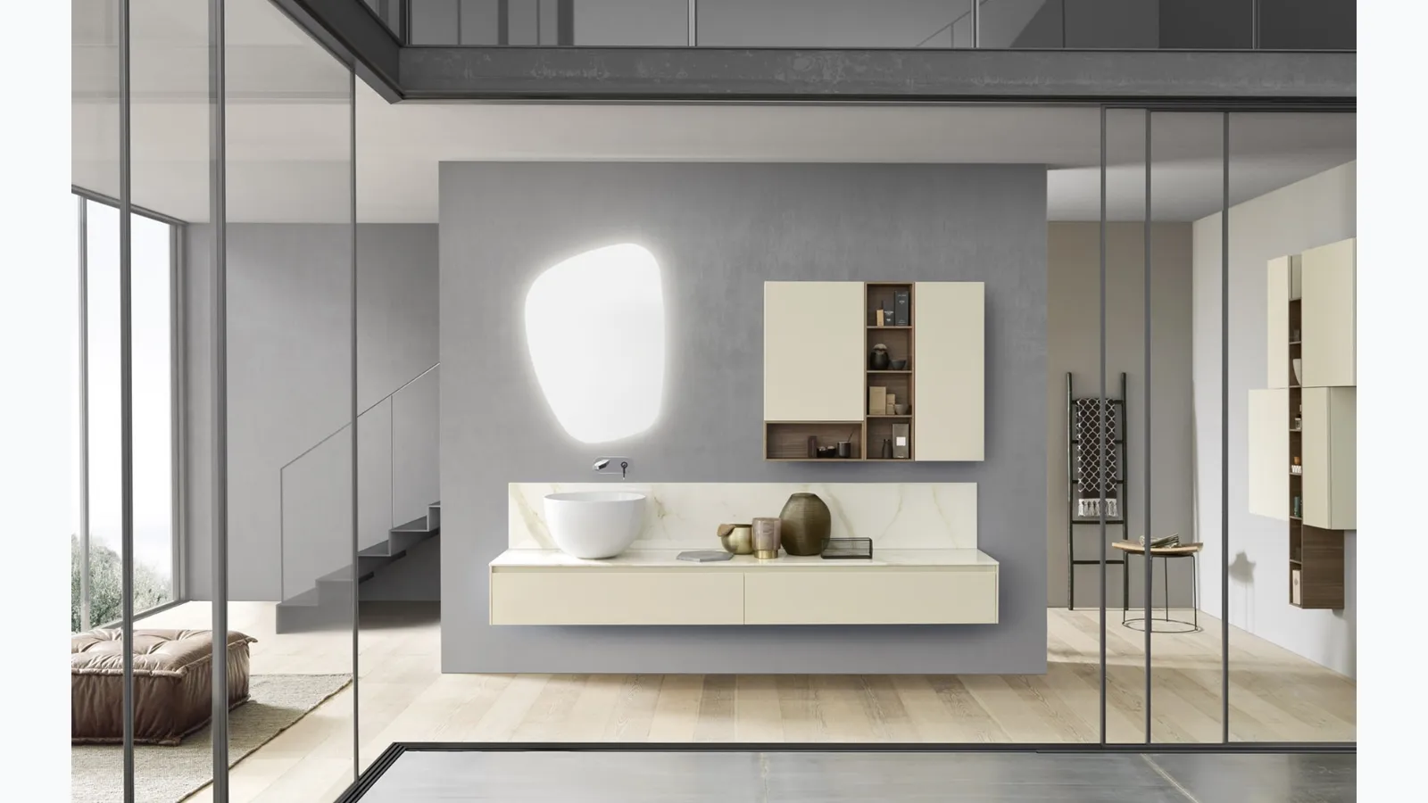 Mobile da Bagno sospeso Lime 2|0 Comp 202 in laccato lucido con top in gres di Azzurra