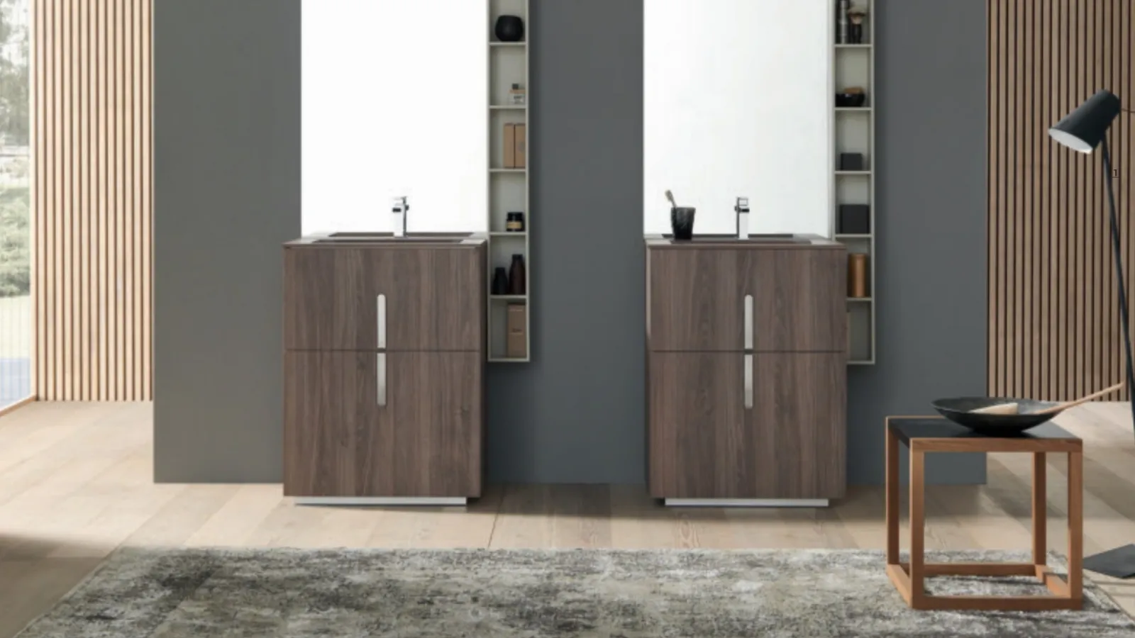 Mobile Bagno da appoggio M System C001 in HPL Unicolor Noce Savoia di Baxar