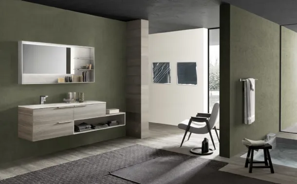 Mobile da Bagno sospeso M System C006 in melaminico Eucalipto Sablè Grigio di Baxar