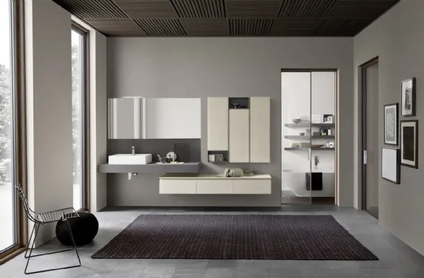 Mobile da Bagno sospeso M1 System C103 in Ecomalta con top in Gres porcellanato Calce Antracite di Baxar