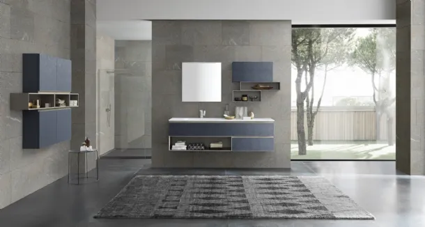 Mobile da Bagno sospeso M1 System C104 in melaminico Cemento Blu Oltremare di Baxar