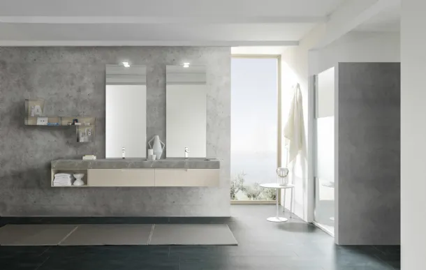 Mobile da Bagno sospeso M1 System C110 in laccato opaco con top in HPL con vasche integrate di Baxar