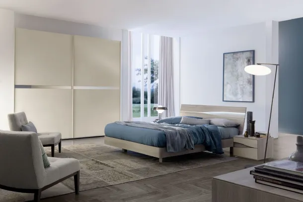 Letto con testiera in melaminico olmo light Infinity Sirio di S75