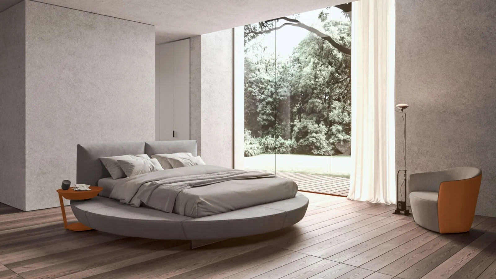 Letto di design circolare in pelle Zero di Presotto