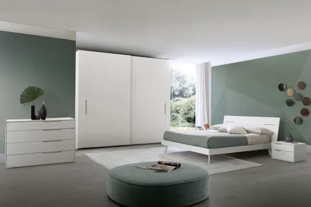 Letto finitura bianco opaco con testiera Time Led di S75