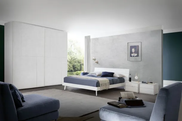 Letto con testiera in finitura cemento bianco Wall di S75