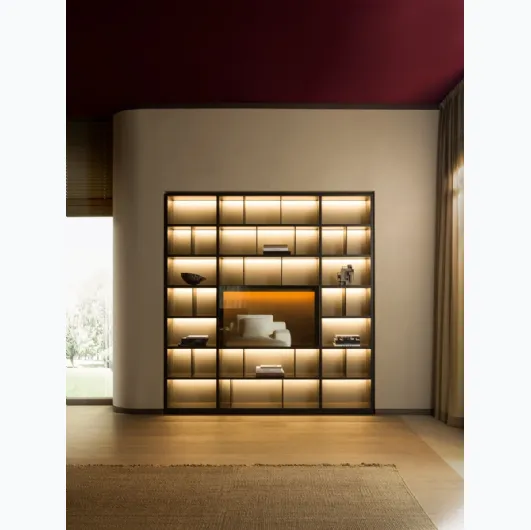 Libreria a muro componibile in laccato opaco con schienali in specchio bronzato 505 UP SYSTEM 10 di Molteni & C