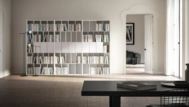 Libreria a muro Ateneo in laccato Bianco opaco di Capo d'Opera