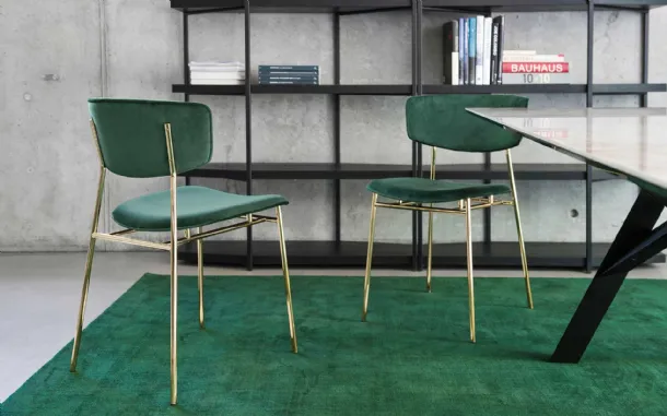 Sedia in tessuto con struttura in ottone lucido Fifties di Calligaris