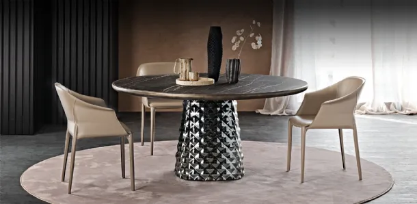 Tavolo con base in cristallo specchiato e piano in ceramica Atrium Keramik Premium Round di Cattelan Italia