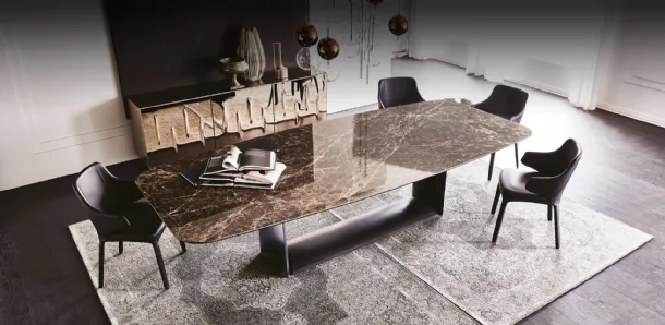 Tavolo con base in acciaio e piano in ceramica Marmi Dragon Keramik di Cattelan Italia