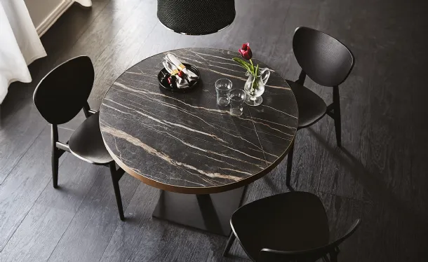 Tavolo rotondo in ceramica con base quadrata Ribot Keramik Bistrot di Cattelan Italia