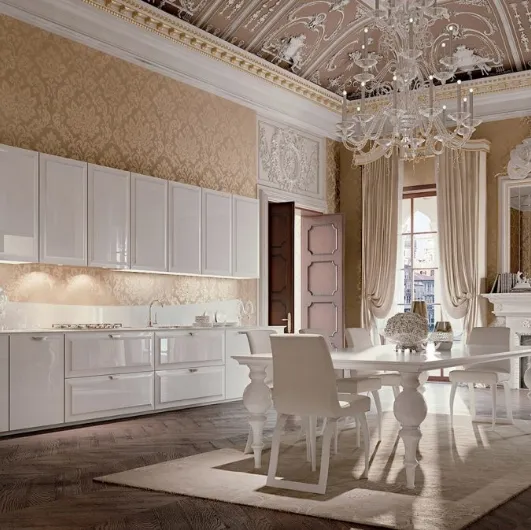 Cucina Classica lineare in laccato lucido e top in vetro Diamond 03 di Scic