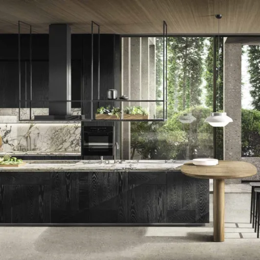 Cucina Design con isola Intersection in Rovere Nero con top in marmo di Molteni & C