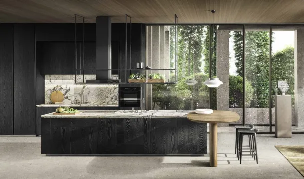 Cucina Design con isola Intersection in Rovere Nero con top in marmo di Molteni & C