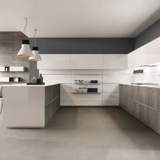 Cucina Design con penisola Mediterraneum Melaminico e Laccato lucido di Scic