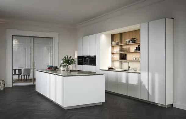 Cucina Moderna con isola in vetro laccato bianco opaco Aria Tech 03 di Forma la cucina