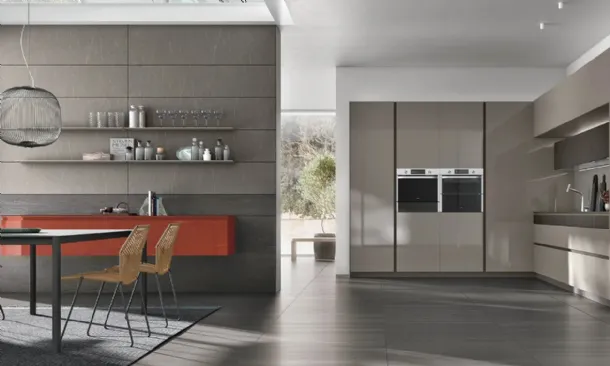 Cucina Moderna ad angolo Color Trend v03 in laccato lucido Salina e Rovere Dark di Stosa