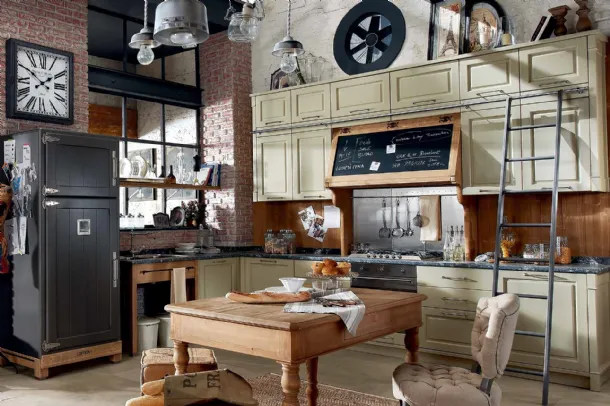 Cucina Shabby Chic angolare in legno laccato e naturale con top in marmo Nolita di Marchi